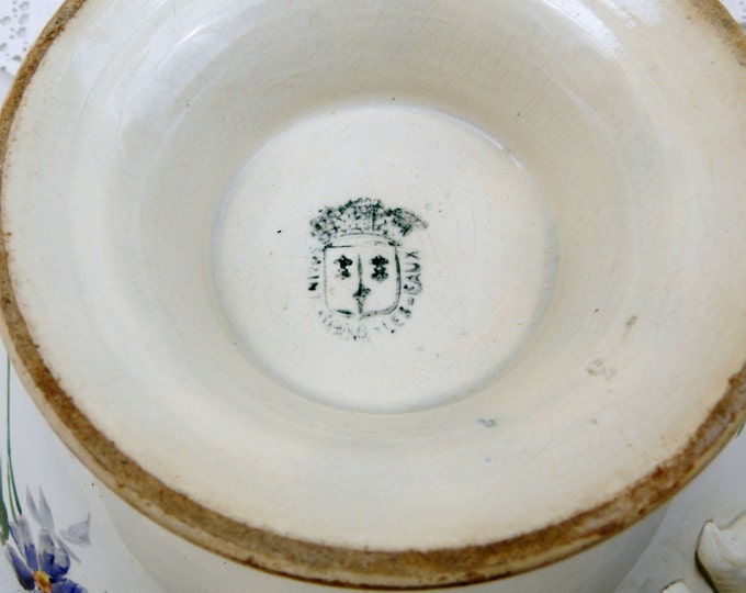 Antique French Hand Painted Flower Pattern Ceramic Pottery Soup Serving Bowl Saint Amand Des Eaux, French Country Decor, Chateau Chic, Retro Antique French Hand Painted Flower Pattern Ceramic Pottery Soup Serving Bowl Saint Amand Des Eaux, French Country Decor, Chateau Chic, Retro