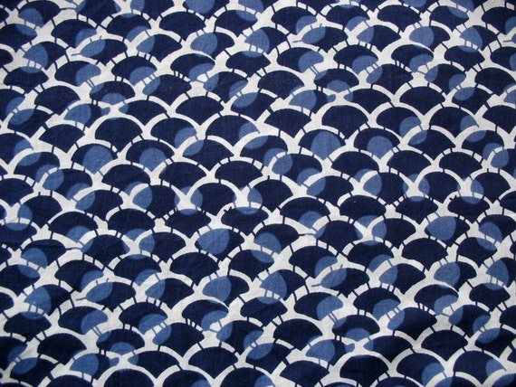 Scallop Print Fabric Blue and White Soft Cotton Fabric Sold