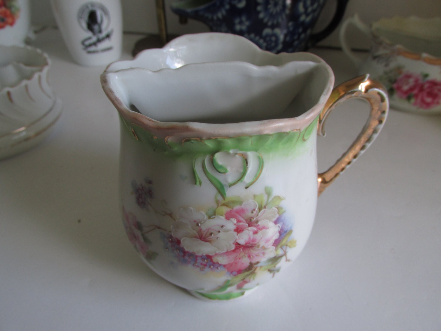 Green Floral Shaving Mug Vintage Mens Shaving Cup Victorian