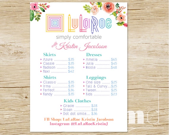 LuLaRoe Price List Poster Custom LuLaRoe Seller by MulliganDesign