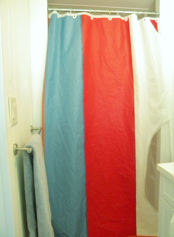 Sail Cloth Shower Curtain: Recycled Red White and Blue vintage