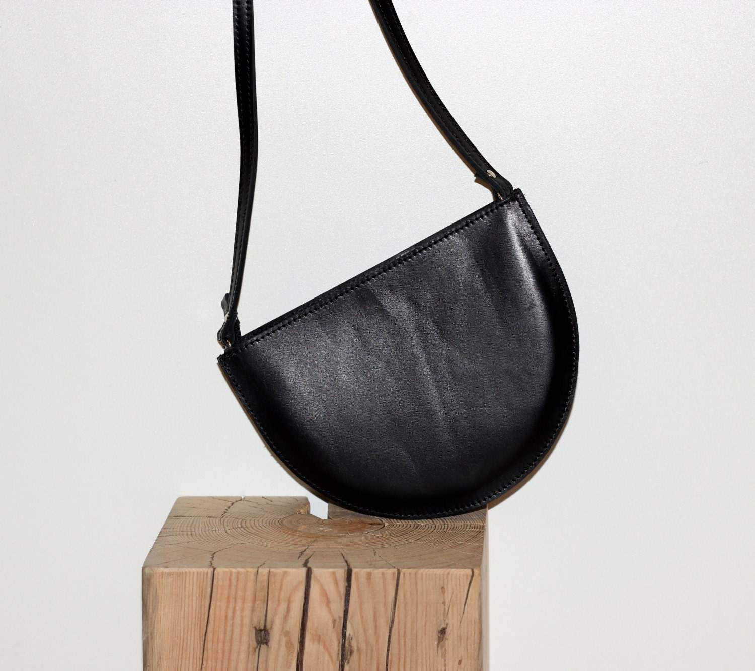 Black leather half circle bag small crossbody bag by BogaBag