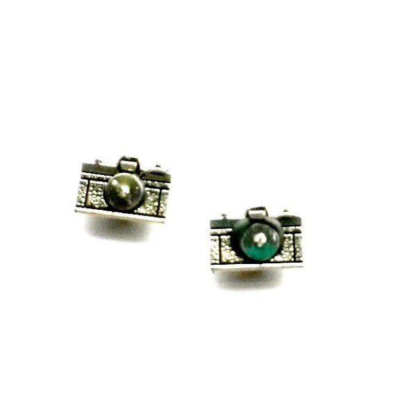 Camera Stud Earrings antique silver mini camera post earrings