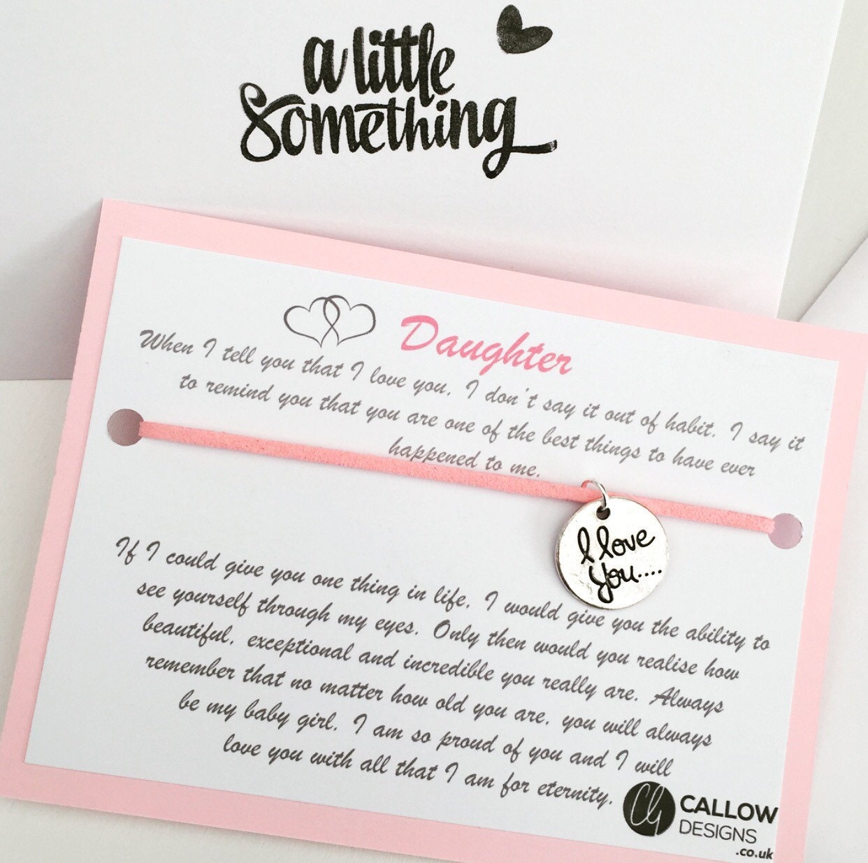 I Love You My Daughter Greetings Card & Charm Bracelet Meaning Quote Pink Silver Friendship Callow Designs Through My Eyes Baby Girl Mother