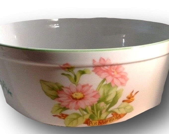 Vintage Toscany Le Cuisine Souffle Bowl 8 Inch Baking Dish With Floral Pattern, Japan