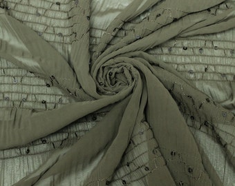Dark Olive Chiffon Stretch Sequin Fabric