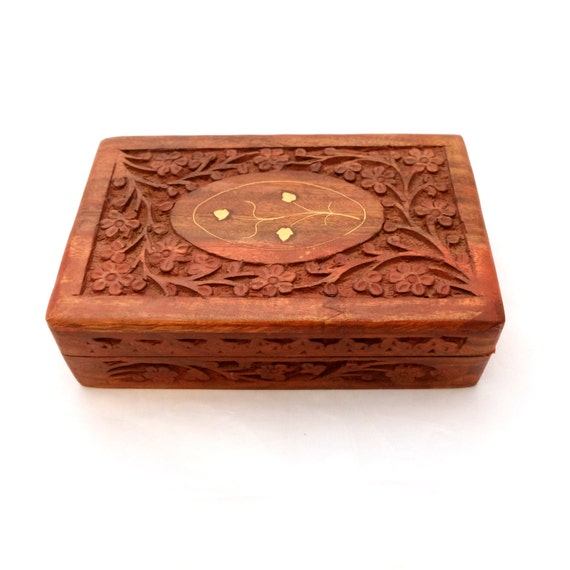 Wooden Box With Brass Inlay, Wooden Jewelry Box, Ornate Wooden Box ...