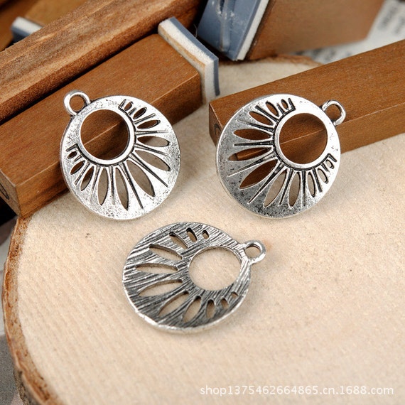 10 Earring Pendant 22x19mm Antique Silver Earring Components