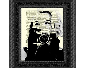 Marilyn Monroe with Camera, Marilyn Monroe Art Print, Print on Antique Dictionary Paper, Wall Decor, Mixed Media Collage