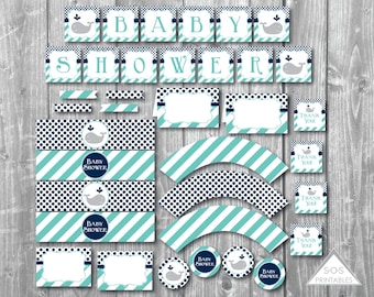Whale Baby Shower Printables, Boy Baby Shower, Blue Whale, Baby Shower Decorations, Party Printables, Shower Décor, Instant Download