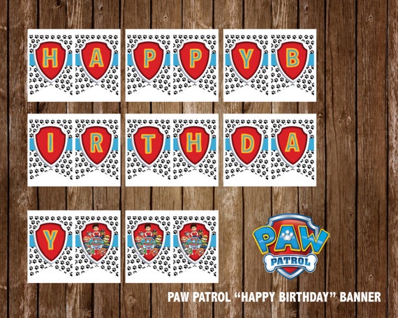 Paw Patrol Happy Birthday Printable Banner Paw by RevelStudioInc