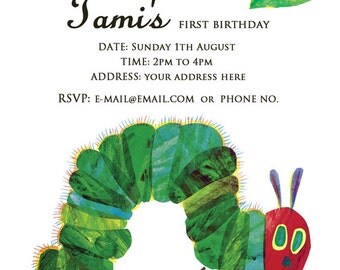 Very Hungry Caterpillar Birthday Invitation, Birthday Invitation Card