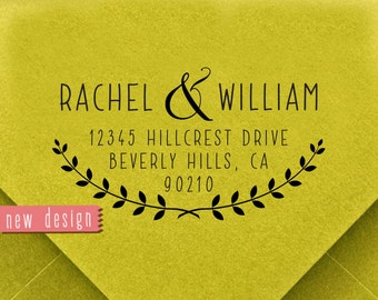 CUSTOM ADDRESS STAMP, personalized pre inked address stamp, wreath address stamp, return address stamp with proof - Wreath design d5-23