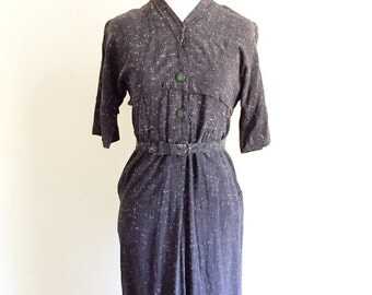 1940s Gray Dress with Green Buttons