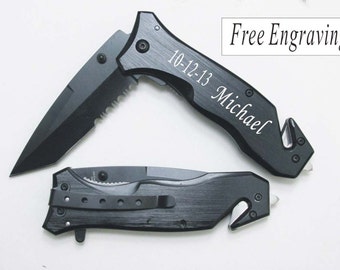 Personalized , Engraved Black Hunting Knife, Custom Folding knife, Personalized Pocket knife-Groomsman, Groomsmen gift.