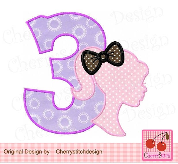 Birthday number 3 with BarbieBarbie by CherryStitchDesign on Etsy