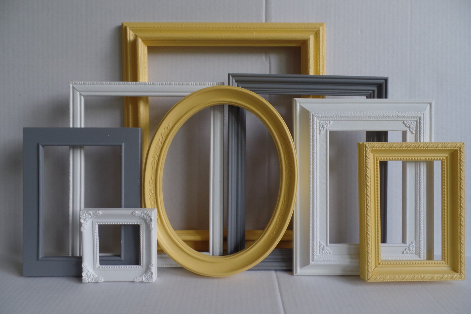 Custom Picture Frames Gray Grey White & Yellow by MollyMcShabby