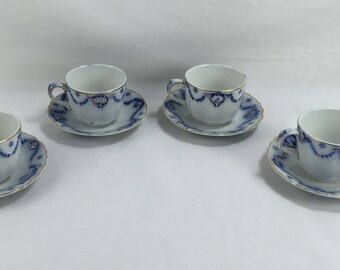 Set of Four (4) Flow Blue Demitasse Coffee Cups, Anita by Ridgways