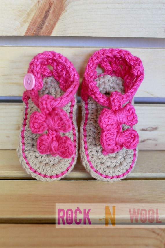 Items similar to Baby Cotton Bow crochet Sandals made to order sizes 0 ...