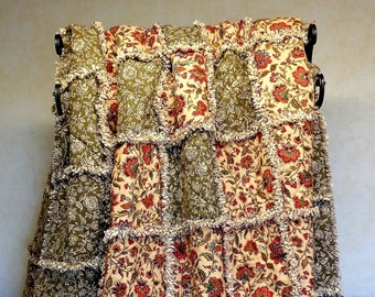 Rag Quilt, Twin Size Rag Quilt, Twin Size Quilt, Twin Size Bedspread, Flannel Quilt, "Garden Reverie"