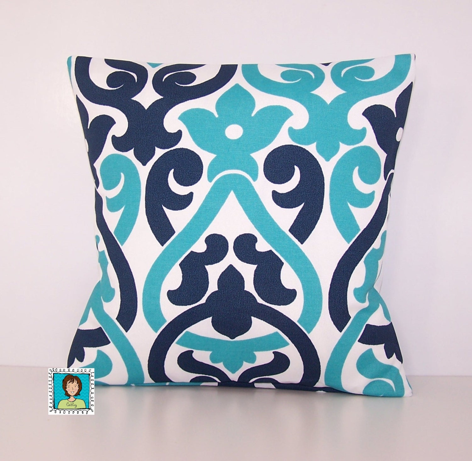 Navy and Turquoise Outdoor Pillow Dark Blue PILLOW Lumbar