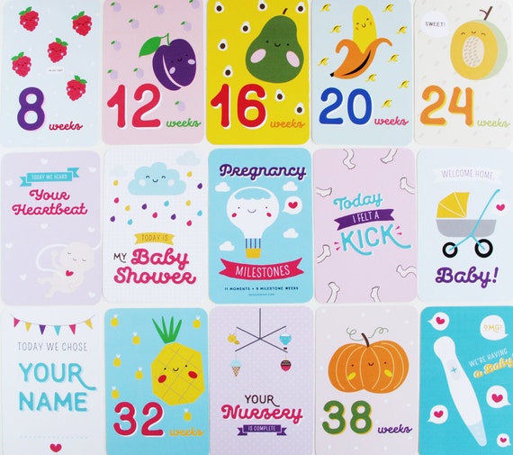 Printable Pregnancy Milestone Cards with cute & colourful