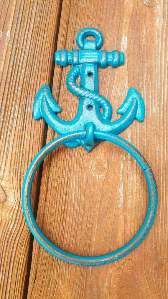 Anchor nautical distressed towel holder. Any color. Beach