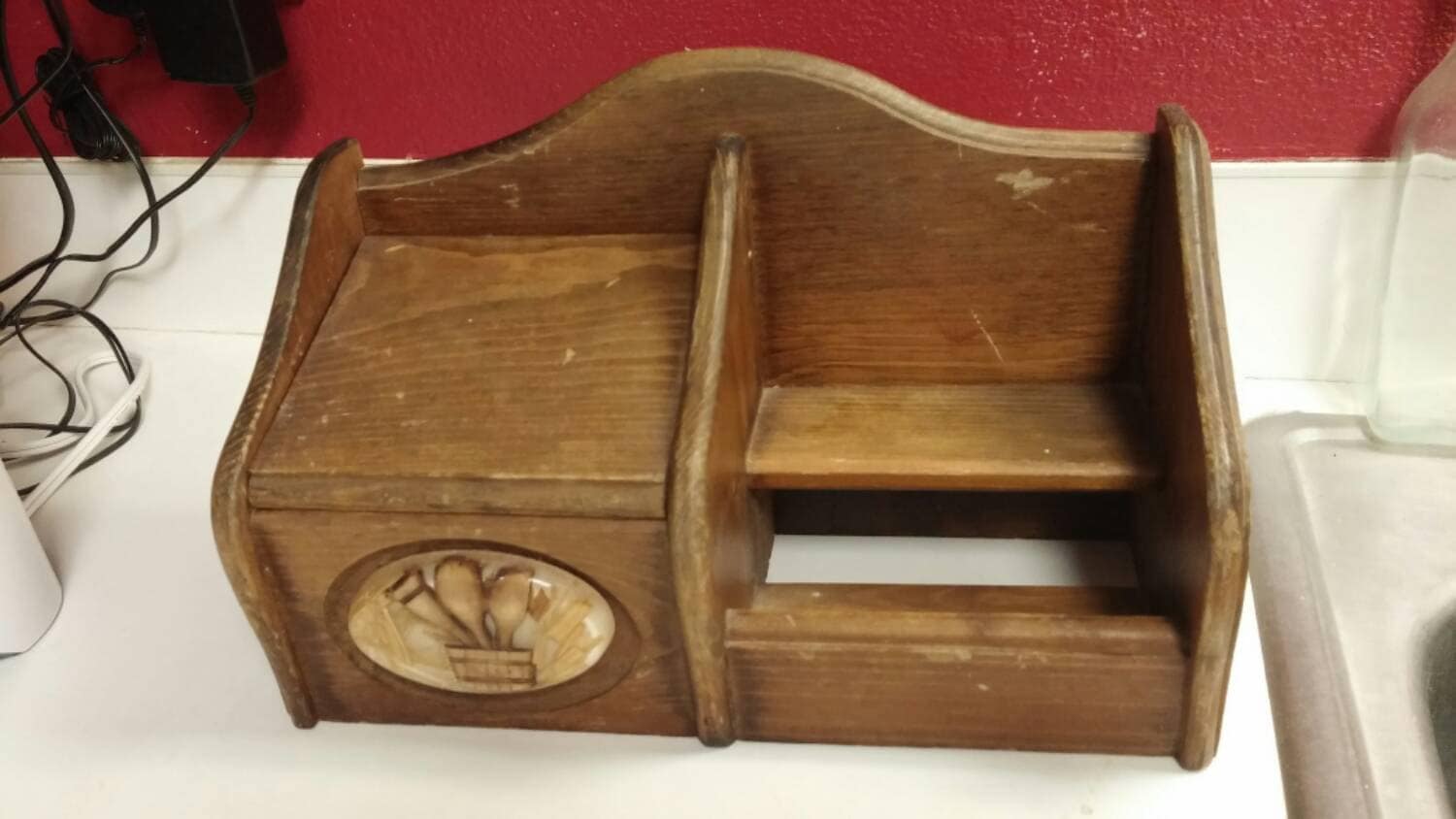 Vintage Lucite and Wood Recipe Box or Container and Letter Holder