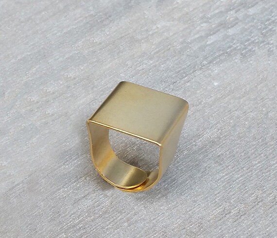 Silver geometric ring Silver ring Square ring Wide everyday