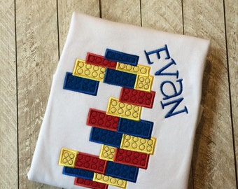 Building block inspired Birthday applique shirt