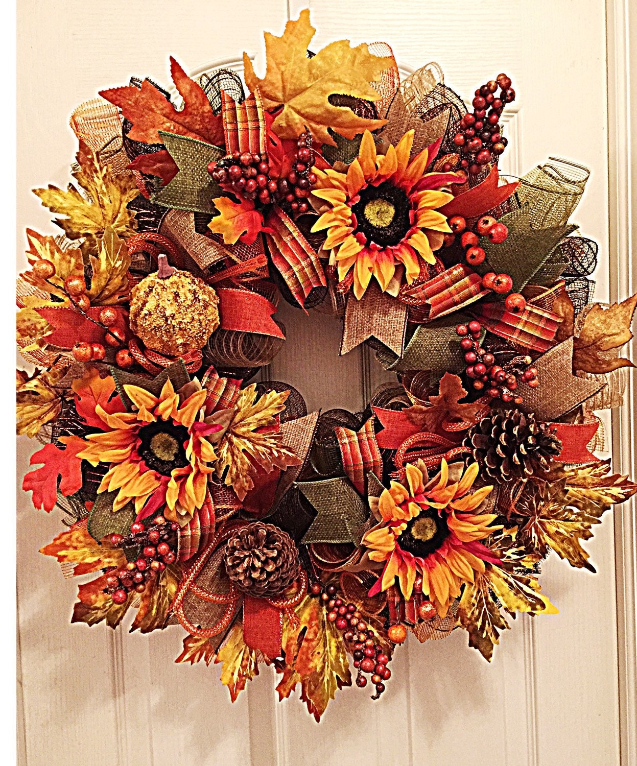 Fancy Autumn Deco Mesh Wreath/Fall Wreath/Orange Brown and