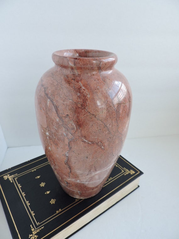 Vintage Pink Marble Vase Heavy Natural Stone Vase Office