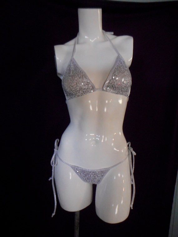 silver sequin g string bikini exotic by ultravixenhollywood