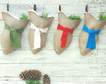 CAT CHRISTMAS STOCKINGS With Name Tags Burlap Fish Shapes Are Perfect Pet Size -Personalized- Shabby Chic-Kittens First Christmas Handmade