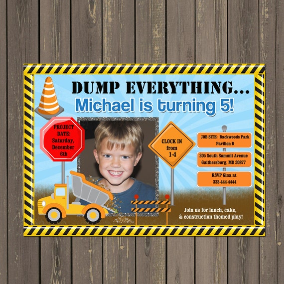 Construction Birthday Invitation, Boys Construction Invite, Construction Party Invitation, Dump Truck Birthday Invite, Photo Invitation Il_570xn