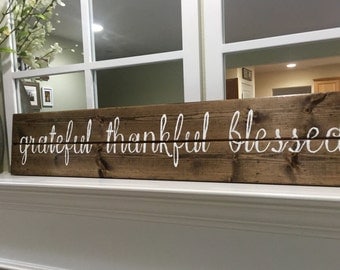 Grateful thankful blessed sign, grateful thankful blessed rustic wall decor, rustic decor,