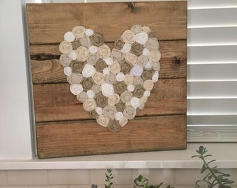 Rustic wall decor, Heart, rosette heart, Shabby Chic home decor, Rustic decor, Rustic home sign, Rustic Love sign, Rustic Wedding sign
