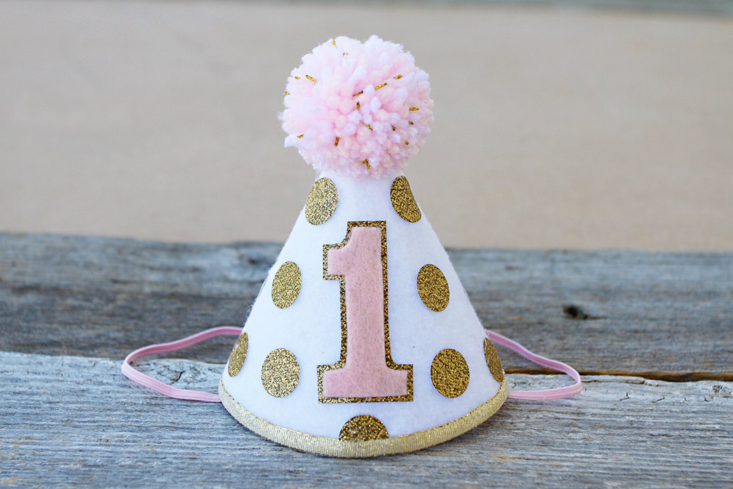 Girls 1st Birthday Pink and Gold Small Party Hat Girls First