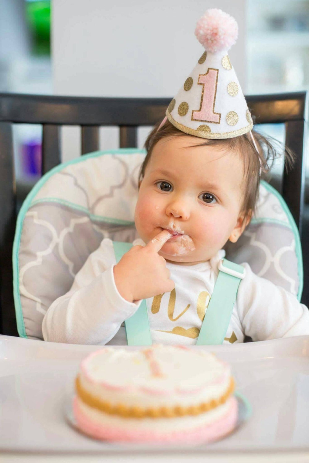 Girls 1st Birthday Pink and Gold Small Party Hat Girls First