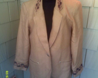 Woman's Vintage Western Blazer, size Lg. 10 to 12, by Saddle Ridge, Womans Tan Blazer, Womans Western Jacket, Southwestern Blazer Lg,