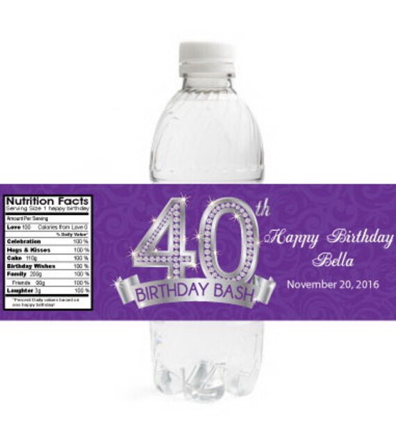 40th Birthday Water Bottle Labels Adult Birthday Party 7261