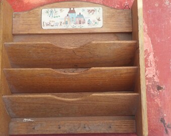 Vintage wood letter holder, letter organizer, letter stand, rustic decor, woodcraft letter holder, home decor, office organizer (68)