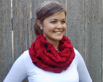 Red Cozy Cable Cowl - Neck Warmer - Scarf