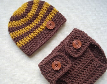 Baby boy photo prop Newborn boy photo outfit Crochet newborn hat and diaper cover set Newborn crochet outfit Baby boy diaper cover & beanie