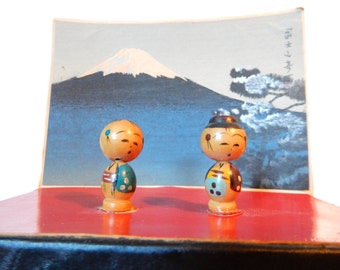 Vintage Japanese Kokeshi Dolls Diorama