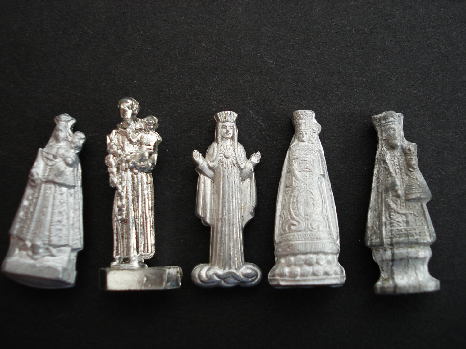 5 French religious little miniature statues of Saints.