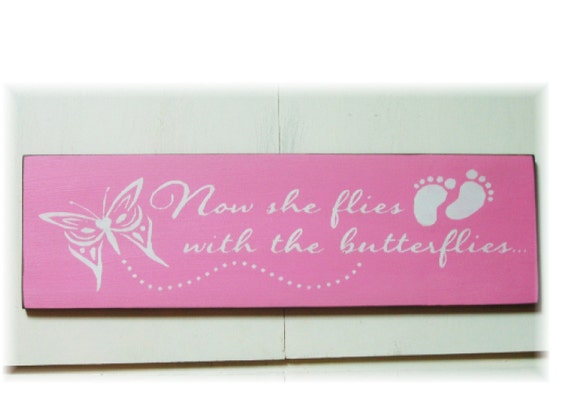 Now she flies with the butterflies wood sign ready to ship
