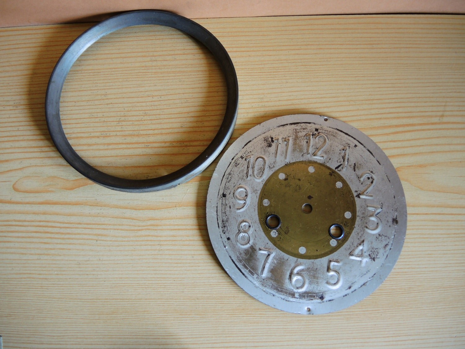 Reserved Antique wall clock parts / clock face / Large Brass