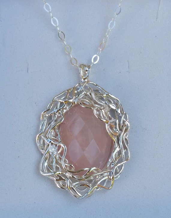 Rose Quartz Silver Pendant Sterling Silver Pendant Rose