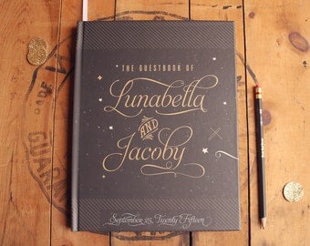 Glamorous Wedding Guest Book - Night Sky Wedding Guestbook - Custom Guest Book - Personalized 8" X 10" Guestbook - Luna